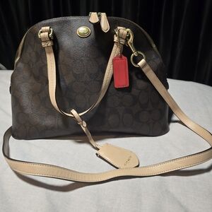 Coach Signature Brown and Tan Shoulder Bag